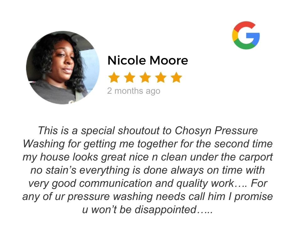 Chosyn Pressure Washing Google Review